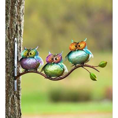 Plow & Hearth - Metal Owls On Branch Wall Art, Set of 3