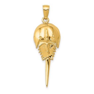 Black Bow Jewelry 14k Yellow Gold Moveable Horseshoe Crab Pendant