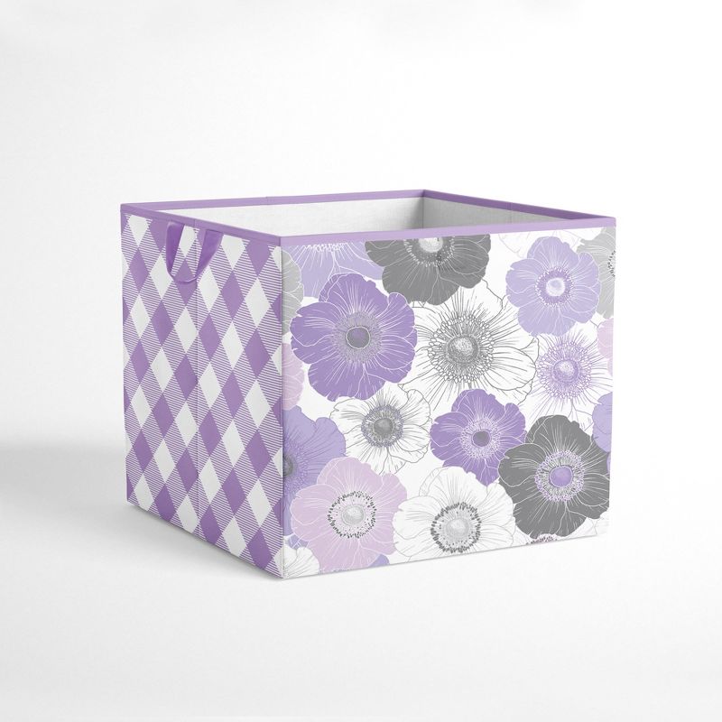 Bacati - Watercolor Floral Purple/Gray Fabric Storage Box/Tote Large, 1 of 6