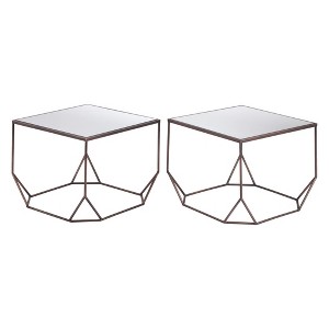 HomeRoots Set of Two Silver and Bronze Mirrored Glass and Steel Square Abstract Bunching Coffee Tables - 1 of 4
