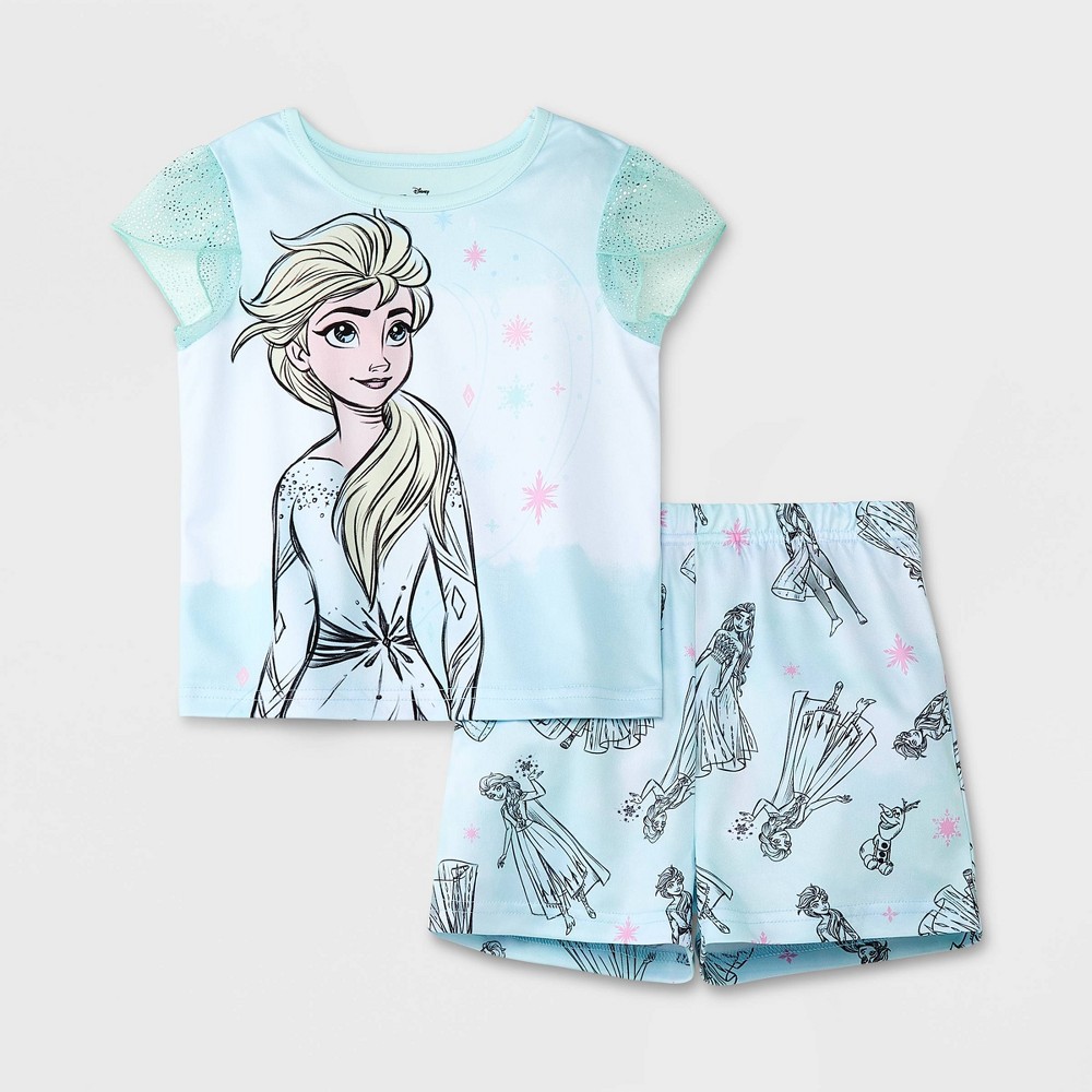 Toddler Girls' 2pc Frozen Top and Shorts Pajama Set - Blue 4T