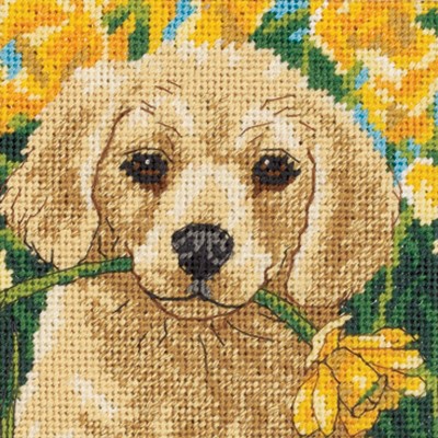 Dimensions Mini Needlepoint Kit 5"X5"-Puppy Mischief Stitched In Floss