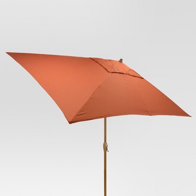 9.68' x 9.68' Rectangle Umbrella - Orange - Medium Wood Finish - Threshold™