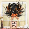22 inch Artificial Halloween Wreath for Front Door, Black Orange Fall Wreath with Black Cat Owl Rose - 2 of 4