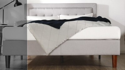 Queen Gray Upholstered Platform Bed Frame with Tufted Headboard