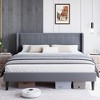 Full Size Bed Frame with Upholstered Headboard,Wooden Platform Bed Frame with 2 Storage Pockets,Vertical Channel Tufted Wingback,Dark Gray - 2 of 4