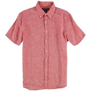 Michael Kors Mens Slim Fit Yarn Dyed Linen Button Up Shirt, Red, Small - 1 of 2