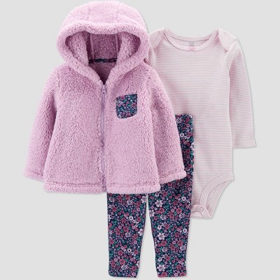 Image of Carter's Just One You® Baby Girls' Floral Luna Sherpa Top & Bottom Set - Violet 9M