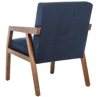 Navy and Brown Wood Upholstered Armchair