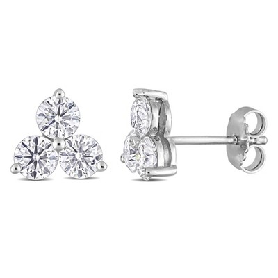 EVERLY JEWELRY | Sterling Silver 2 1/5 CT TGW DEW Created Moissanite Three-Stone Stud Earrings