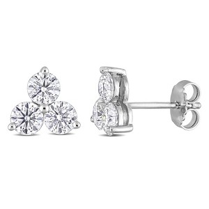 EVERLY JEWELRY | Sterling Silver 2 1/5 CT TGW DEW Created Moissanite Three-Stone Stud Earrings - 1 of 4