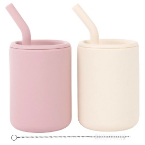 WeeSprout Silicone Baby Cups With Straws and Lids, 4 & 8 oz Options, Set of 2, Food Grade Toddler Training Container, Built In Straw Stoppers - 1 of 4