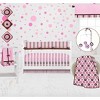 Bacati - Mod Dots Stripes Pink Fuschia Beige Chocolate 10 pc Crib Bedding Set with Long Rail Guard Cover - 2 of 4