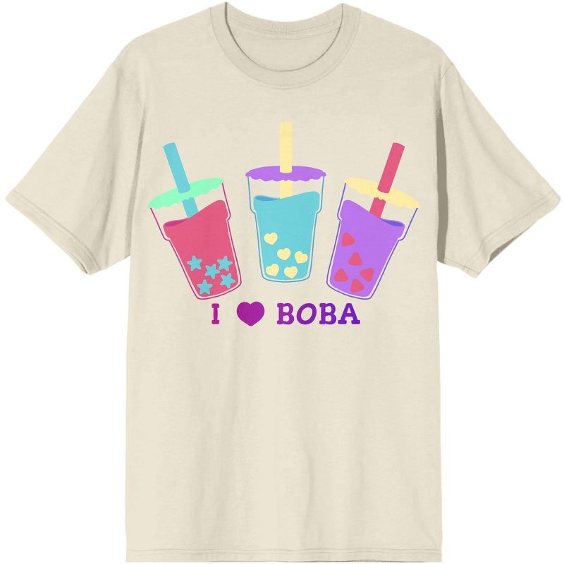 Bobadorable I Love Boba Tea Unisex Adult Natural Graphic Tee, 1 of 4
