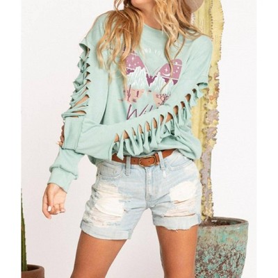 Women's Slit Sleeve Butterfly Sweatshirt - Blue Buttercup