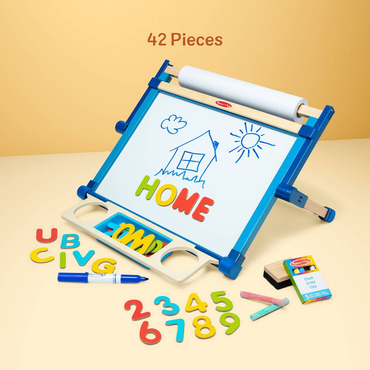 Melissa & Doug Double-Sided Magnetic Tabletop Art Easel - Dry-Erase Board and Chalkboard: Foldable Plastic Activity Surface - thumbnail 6