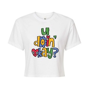 Women's - Instant Message - U Doin' Okay Positivity Cropped Graphic T-Shirt - 1 of 4