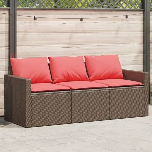 vidaXL Patio Sofa with Cushions 3-Seater Brown Poly Rattan - 1 of 4