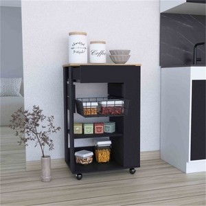 LunaLulinlk Kitchen Cart, One Drawer, Two Open Shelves, Four Casters -Black / Light Oak - 1 of 4