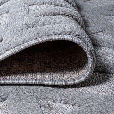 Elysian Light Gray Geometric Square Synthetic Indoor/Outdoor Rug