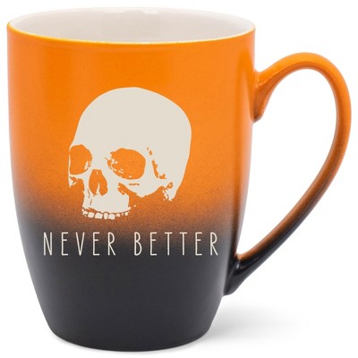 100 North Skull 10 Ounce Orange and Black Two Toned Ombre, Comfortably Fits Your Hands, Ceramic Tea Coffee Cup Mug, Never Better