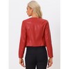 INSPIRE CHIC Women's Collarless Open Front Faux Pocket Faux Leather Crop Moto Jackets - 3 of 4