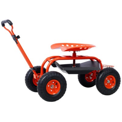 VisioGear Garden Cart Rolling Scooter, Adjustable Height Scooter, Rolling Garden Cart with 4 Wheels and Extendable Handle, Red, 31.8"*17.7"*35"
