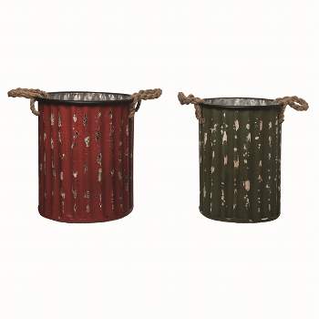 Transpac Metal Red Christmas Rugged Buckets Set of 2