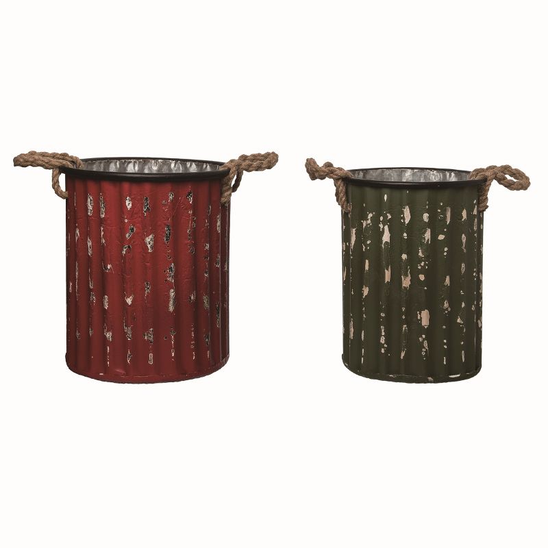 Transpac Metal Red Christmas Rugged Buckets Set of 2, 1 of 2