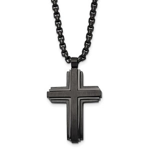 Black Bow Jewelry Black Plated Stainless Steel Brushed & Polished Cross Necklace, 24 In - 1 of 4