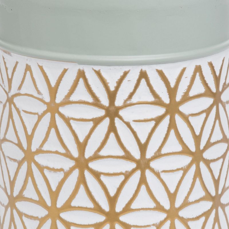 Modern Whitewash Floral Pattern Green Painted Brass Decorative Vase - Foreside Home & Garden, 3 of 7