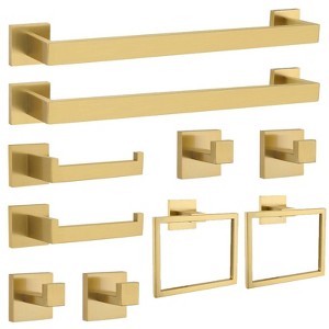 Itopfox Brushed Gold 10 Piece Bathroom Hardware Set SUS304 Stainless Steel 2 16in Towel Bars 2 Rings 2 Paper Holders 4 Hooks - 1 of 4