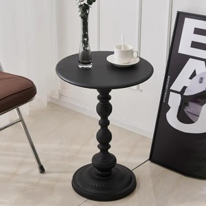 FONTOI Round End Table with Metal Pedestal, Side Table with Retro Pattern Base for Living Room Bedroom Small Space, Black, 15.7"*21.2"*15.7" - 1 of 4