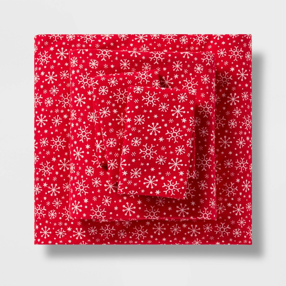 Twin Holiday Flannel Sheet Set Snowflake Print - Wondershop™