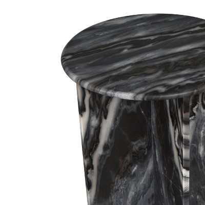 Gray Marble Round X-Shaped End Table