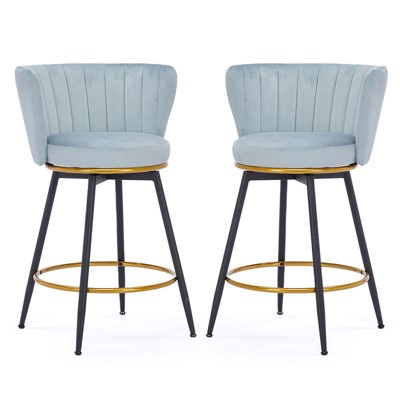 Sapphtopaz 360°Swivel Bar Stool Set of 2 with Velvet Upholstered Counter Height Barstools with Metal Legs Kitchen Island Chairs for Dining Room