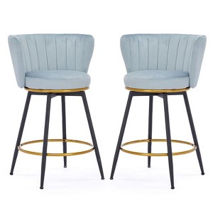 Sapphtopaz 360°Swivel Bar Stool Set of 2 with Velvet Upholstered Counter Height Barstools with Metal Legs Kitchen Island Chairs for Dining Room - 1 of 4