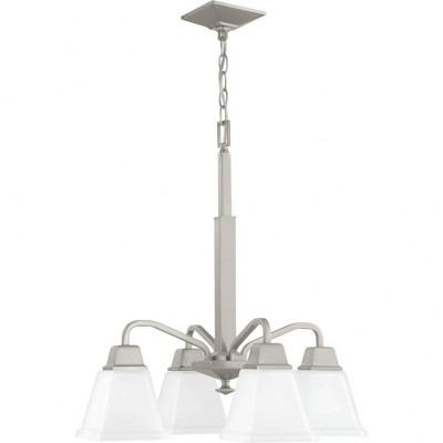 Progress Lighting, Clifton Heights, 4-Light Chandelier, Brushed Nickel, Etched Square Glass Shades