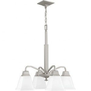 Progress Lighting, Clifton Heights, 4-Light Chandelier, Brushed Nickel, Etched Square Glass Shades - 1 of 2