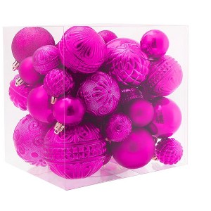 Aoibox 36pcs Fuchsia Pink Shatterproof Christmas Ball Ornaments Set 6 Styles 3 Sizes Holiday Tree Decorations Ready to Hang - 1 of 4