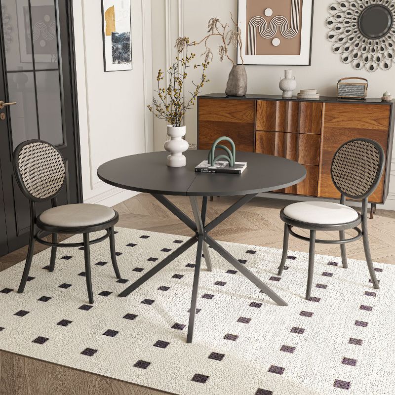 42.13" Modern Round Dining Table with Criss Cross Leg,Four Patchwork Tabletops with  Solid Wood Veneer Table Top,Metal Base Dining Table-Maison Boucle, 1 of 8