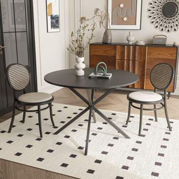 42.13" Modern Round Dining Table with Criss Cross Leg,Four Patchwork Tabletops with  Solid Wood Veneer Table Top,Metal Base Dining Table-Maison Boucle