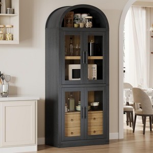 Coucheta 71.4" Farmhouse Arched Pantry Cabinet with Doors and Drawers, Kitchen Cupboard Storage Bookcase, Natural Wood - 1 of 4