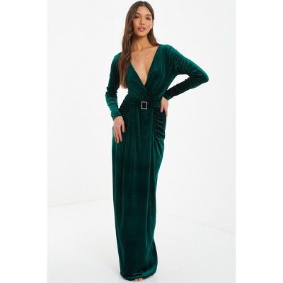 Quiz Women's Velvet Buckle Detail Long Sleeve Maxi Dress
