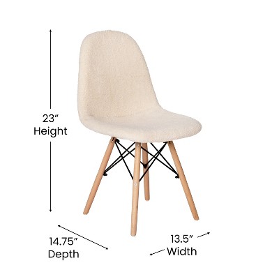 Off-White Faux Shearling Armless Chairs with Wooden Legs, Set of 2
