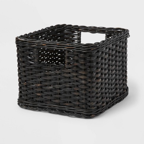 S Washed Woven Rattan Crate Black - Brightroom™: Rectangle Decorative Basket, 8" H x 11.25" W x 10" D, Air Dry - image 1 of 3