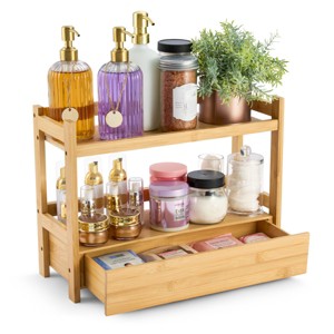 Sorbus 2-Tier Bamboo Counter Organizer with Drawer Bamboo for Vanity, Matcha Station, Bathroom Sink Organizer Countertop, Kitchen & Office Storage - 1 of 1