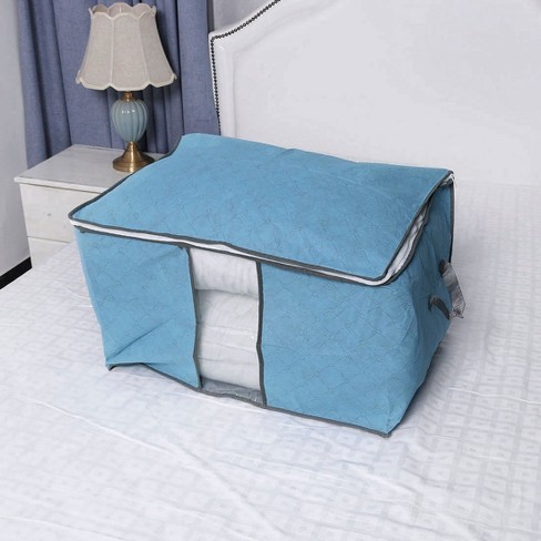 1pc Foldable Fabric Clothes Storage Bag,Household Blue Blanket Storage Bag  With Zipper