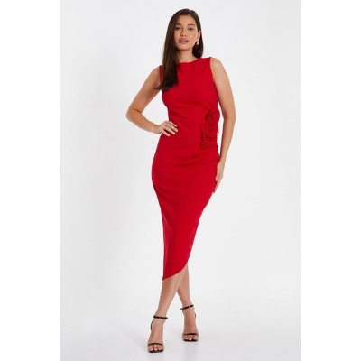 Quiz Women's Scuba Crepe Round Neck Maxi Dress with Corsage Detail