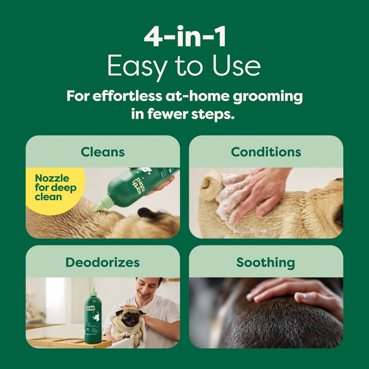 Earth Rated 4-in-1 Soothing Hypoallergenic Dog Shampoo and Conditioner - White Tea & Basil Scent - 16 fl oz - thumbnail 6